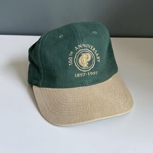 Rare Vintage‎ 90s 100th Anniversary Golf Club Green Tan Strapback Hat Cap USA